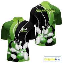 Load image into Gallery viewer, Custom Black And Green Bowling Jerseys, Men Bowling Quarter-Zip Shirt Team Uniform IPHW9225