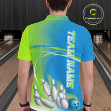 Load image into Gallery viewer, Custom Blue And Green Strike Bowling Polo Shirts For Men, Strike Bowling Team Jersey IPHW9234