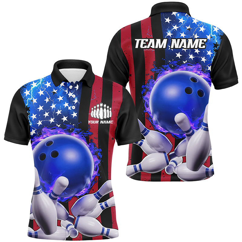 American Flag Thunder Lightning Flame Bowling Ball Custom Men And Women Bowling Team Shirts IPHW6718