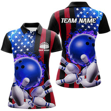 Load image into Gallery viewer, American Flag Thunder Lightning Flame Bowling Ball Custom Women Bowling Team Shirts IPHW6718