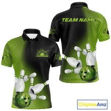 Load image into Gallery viewer, Custom Black And Green Bowling Polo Shirts For Men, Green Bowling Jerseys IPHW9400