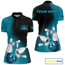 Load image into Gallery viewer, Custom Black And Blue Bowling Quarter-Zip Shirts For Women, Blue Bowling Jerseys IPHW9401