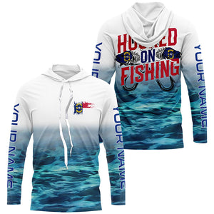 Personalized North Carolina Flag Long Sleeve Fishing Shirts, Hooked On Fishing Nc Fishing Shirt IPHW7033