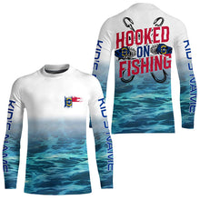 Load image into Gallery viewer, Personalized North Carolina Flag Long Sleeve Fishing Shirts, Hooked On Fishing Nc Fishing Shirt IPHW7033