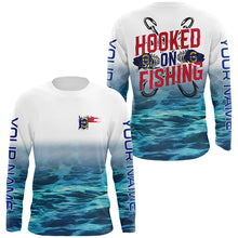 Load image into Gallery viewer, Personalized North Carolina Flag Long Sleeve Fishing Shirts, Hooked On Fishing Nc Fishing Shirt IPHW7033