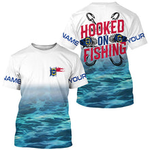 Load image into Gallery viewer, Personalized North Carolina Flag Long Sleeve Fishing Shirts, Hooked On Fishing Nc Fishing Shirt IPHW7033