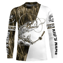 Load image into Gallery viewer, Grass Lake Camo Custom Fish Skull Long Sleeve Fishing Shirts, Fish Skeleton Fishing Jerseys IPHW7035