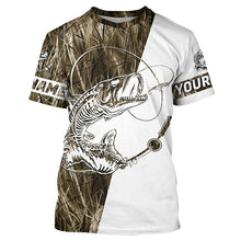 Load image into Gallery viewer, Grass Lake Camo Custom Fish Skull Long Sleeve Fishing Shirts, Fish Skeleton Fishing Jerseys IPHW7035