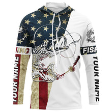 Load image into Gallery viewer, Personalized American Flag Fish Skull Fishing Shirts, Patriotic Long Sleeve Fishing Shirts IPHW7036