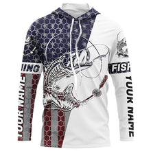 Load image into Gallery viewer, Personalized American Flag Fish Skull Fishing Shirts, Patriotic Long Sleeve Fishing Shirts IPHW7037