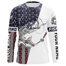 Load image into Gallery viewer, Personalized American Flag Fish Skull Fishing Shirts, Patriotic Long Sleeve Fishing Shirts IPHW7037