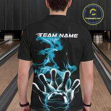 Load image into Gallery viewer, Custom Blue Smoke Bowling Polo Team Shirts For Men, Flame Bowling League Shirt IPHW9565
