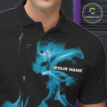 Load image into Gallery viewer, Custom Blue Smoke Bowling Polo Team Shirts For Men, Flame Bowling League Shirt IPHW9565