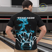 Load image into Gallery viewer, Custom Blue Smoke Bowling Quarter-Zip Team Shirts For Men, Flame Bowling League Shirt IPHW9565
