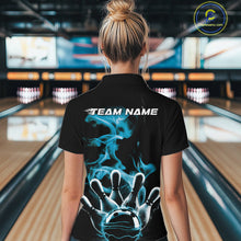 Load image into Gallery viewer, Custom Blue Smoke Bowling Quarter-Zip Team Shirts For Women, Flame Bowling League Shirt IPHW9565