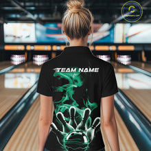 Load image into Gallery viewer, Custom Green Smoke Bowling Quarter-Zip Team Shirts For Women, Flame Bowling League Shirt IPHW9566