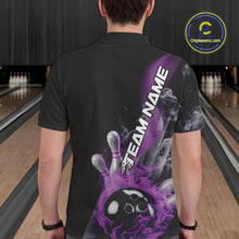 Load image into Gallery viewer, Custom Purple Flame Strike Bowling Team Polo Shirts For Men, Fire Bowling Jerseys IPHW9571