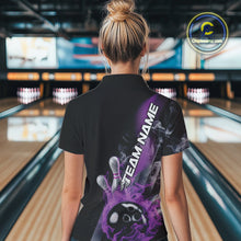 Load image into Gallery viewer, Custom Purple Flame Strike Bowling Team Polo Shirts For Women, Fire Bowling Jerseys IPHW9571