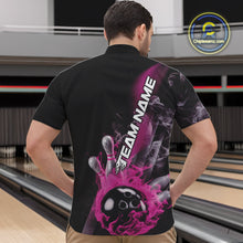 Load image into Gallery viewer, Custom Pink Flame Strike Bowling Team Quarter-Zip Shirts For Men, Fire Bowling Jerseys IPHW9573