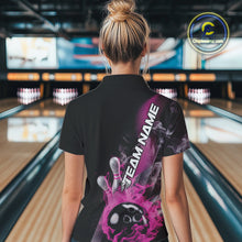 Load image into Gallery viewer, Custom Pink Flame Strike Bowling Team Quarter-Zip Shirts For Women, Fire Bowling Jerseys IPHW9573
