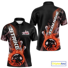 Load image into Gallery viewer, Custom Orange Flame Strike Bowling Team Polo Shirts For Men, Fire Bowling Jerseys IPHW9574