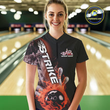 Load image into Gallery viewer, Custom Orange Flame Strike Bowling Team Women Quarter-Zip Shirt, Fire Bowling Jerseys IPHW9574