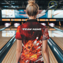 Load image into Gallery viewer, Custom Fire Flame Skull Bowling Polo Shirts For Women, Halloween Bowling Outfits IPHW9575