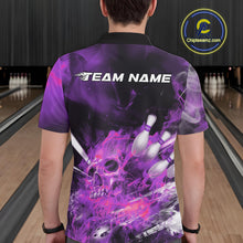 Load image into Gallery viewer, Custom Purple Fire Flame Skull Bowling Polo Shirts For Men, Halloween Bowling Outfits IPHW9578