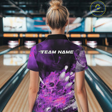 Load image into Gallery viewer, Custom Purple Fire Flame Skull Bowling Women Quarter-Zip Shirt, Halloween Bowling Outfits IPHW9578