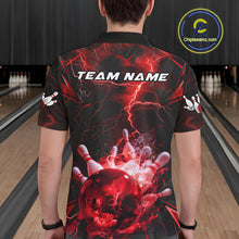 Load image into Gallery viewer, Custom Red Thunder Lightning Bowling Team Polo Shirts For Men, Red Bowling Jerseys IPHW9581