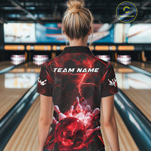 Load image into Gallery viewer, Custom Red Thunder Lightning Bowling Team Polo Shirts For Women, Red Bowling Jerseys IPHW9581