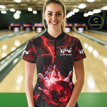 Load image into Gallery viewer, Custom Red Thunder Lightning Bowling Team Women Quarter-Zip Shirt, Red Bowling Jerseys IPHW9581