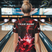 Load image into Gallery viewer, Custom Red Thunder Lightning Bowling Team Women Quarter-Zip Shirt, Red Bowling Jerseys IPHW9581