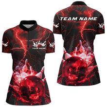Load image into Gallery viewer, Custom Red Thunder Lightning Bowling Team Women Quarter-Zip Shirt, Red Bowling Jerseys IPHW9581