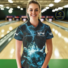 Load image into Gallery viewer, Custom Blue Thunder Lightning Bowling Team Polo Shirts For Women, Red Bowling Jerseys IPHW9582