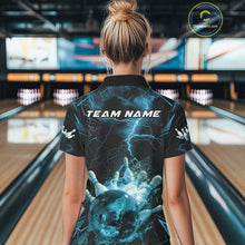 Load image into Gallery viewer, Custom Blue Thunder Lightning Bowling Team Polo Shirts For Women, Red Bowling Jerseys IPHW9582