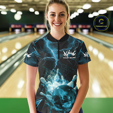 Load image into Gallery viewer, Custom Blue Thunder Lightning Bowling Team Women Quarter-Zip Shirt, Red Bowling Jerseys IPHW9582
