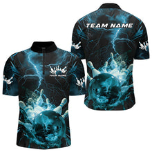 Load image into Gallery viewer, Custom Blue Thunder Lightning Bowling Team Quarter-Zip Shirts For Men, Red Bowling Jerseys IPHW9582