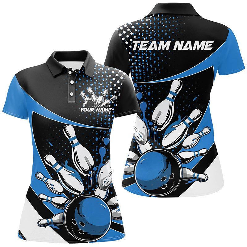 Black And Blue Custom Bowling Uniforms Bowling Shirts For Women, Bowling Team League Shirts IPHW7283