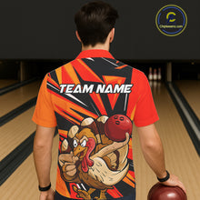 Load image into Gallery viewer, Custom Funny Turkey Bowling Shirts For Men, Orange Thanksgiving Bowling Shirt Team Uniform IPHW7587