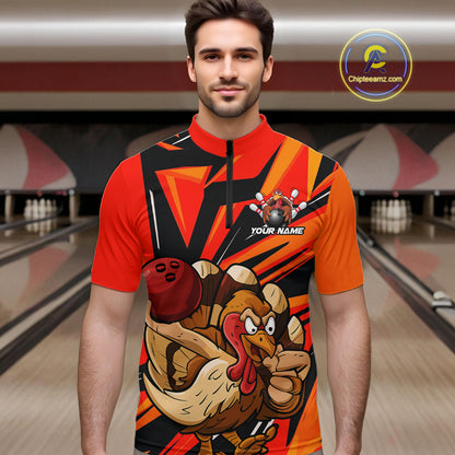 Custom Funny Turkey Bowling Shirts For Men, Orange Thanksgiving Bowling Shirt Team Uniform IPHW7587