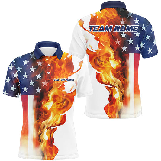 Fire American Flag Custom Patriotic Bowling Shirts For Men, Flame US Bowling Shirt IPHW7590
