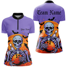 Load image into Gallery viewer, Purple Custom Halloween Bowling Shirts For Women, Skull Bowling Team Shirt Halloween Outfit IPHW7599