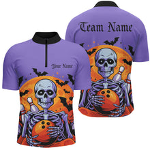 Load image into Gallery viewer, Purple Custom Halloween Bowling Shirts For Men, Skull Bowling Team Shirt Halloween Outfit IPHW7599