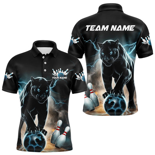Blue Thunder Lightning Custom Panther Bowling Polo Shirts For Men, Bowling Team Uniform IPHW8268