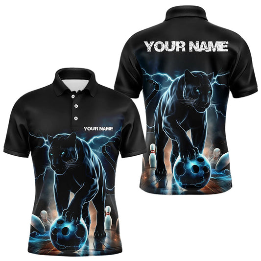 Blue Thunder Lightning Custom Panther Bowling Polo Shirts For Men, Panther Bowling Jerseys IPHW8271