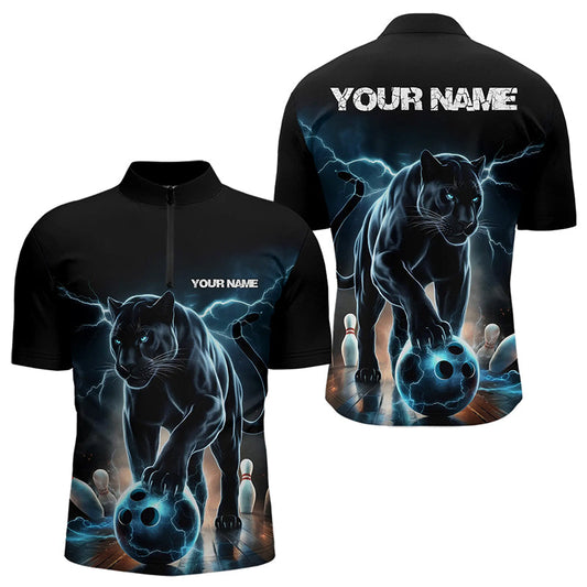 Blue Thunder Lightning Custom Panther Bowling Quarter-Zip Shirts For Men, Panther Bowling Jerseys IPHW8271