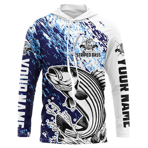 Striped Bass Fishing Custom Long Sleeve Performance Fishing Shirts, Striper Fishing Jerseys | Blue IPHW5821