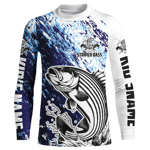 Striped Bass Fishing Custom Long Sleeve Performance Fishing Shirts, Striper Fishing Jerseys | Blue IPHW5821