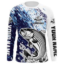 Load image into Gallery viewer, Striped Bass Fishing Custom Long Sleeve Performance Fishing Shirts, Striper Fishing Jerseys | Blue IPHW5821